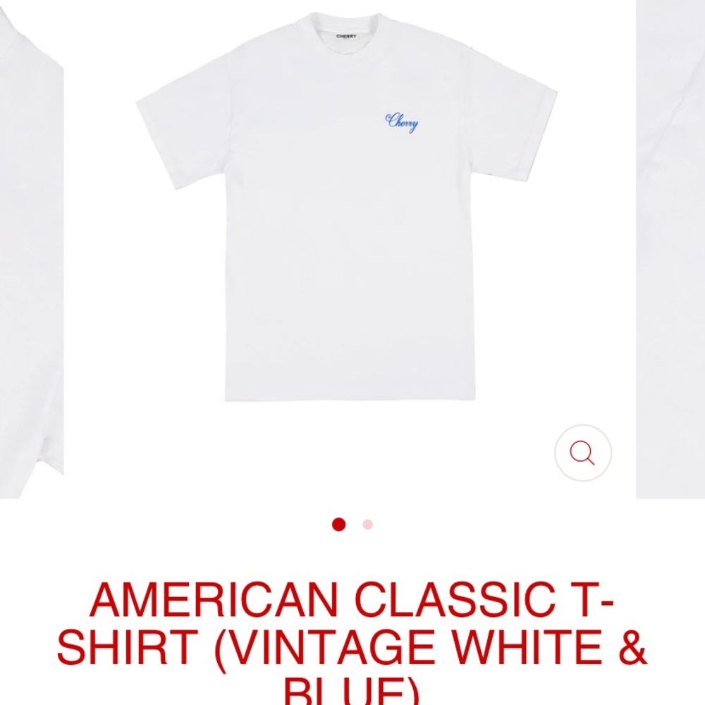 Cherry LA White Tee with Blue Script Logo